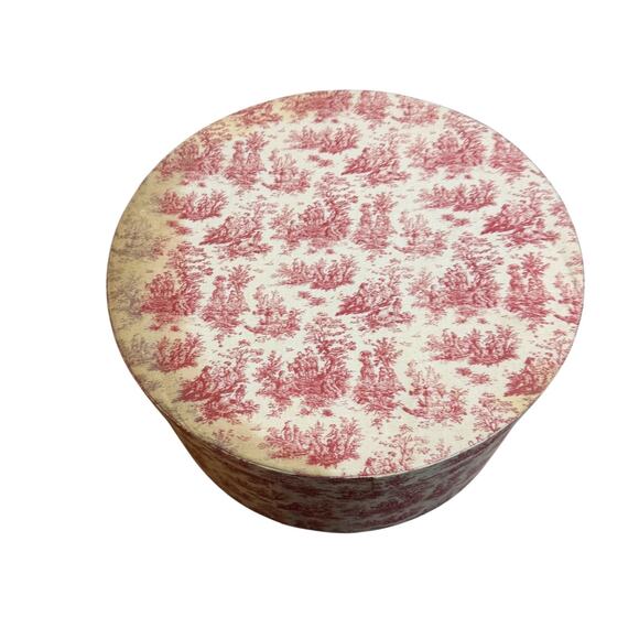 Set Of 5 Round Vintage Hat Boxes Fabric Covered Red Vintage Cap Holders Lot - Picture 5 of 6